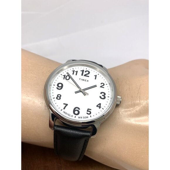 Timex Men's Watch TW2V21200 Quartz Indiglo White Dial Black Leather Band 43mm - Picture 6 of 15